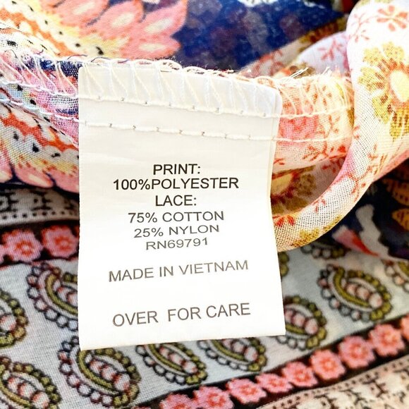 Fig & Flower Blouse Top Boho Relaxed Fit Chiffon Lace Floral Kimono Flowy - Picture 7 of 10